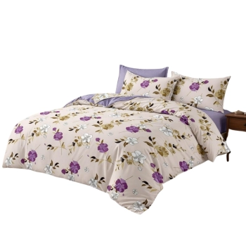 Pościel 160x200 bawełna subtelne fioletowe kwiaty- elegancki komplet PK811  z PRZEŚCIERADŁEM